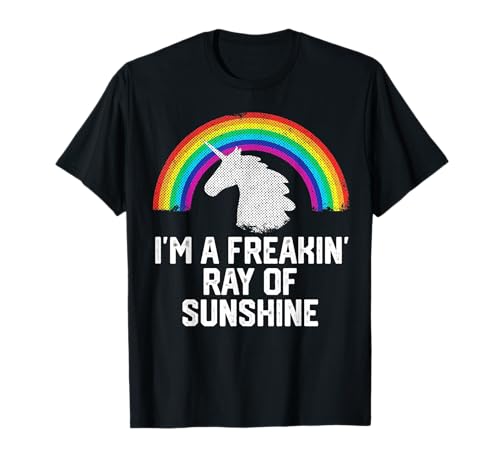 I'm A Freakin Ray of Sunshine Rainbow Unicorn Girls Women T-Shirt Small