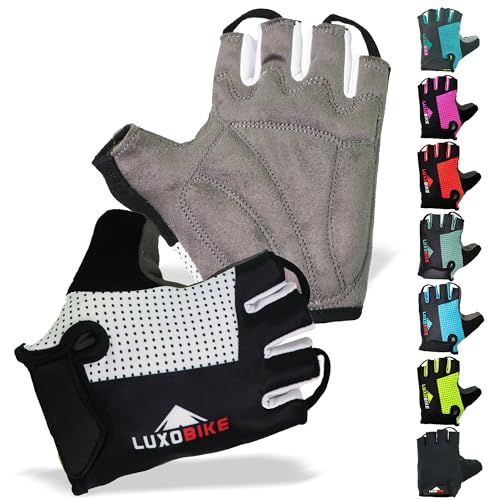 LuxoBike Bike Gloves for Men Cycling Biking Gloves Women - Padded Shock Absorbing Bicycle Riding, Anti-Slip Breahtable Half-Finger 's for Mountain Biker Ebike