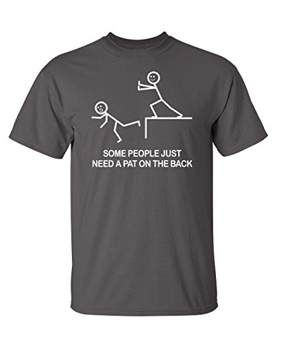 Some People Just Need A Pat On The Back Graphics Stick Art Tees for Men | Funny Novelty T-Shirts | Printed in USA Novelty Casual Tees L Charcoal